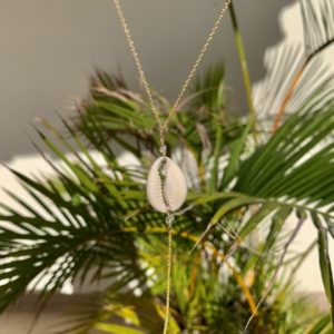 Cowry and Herkimer diamonds necklace