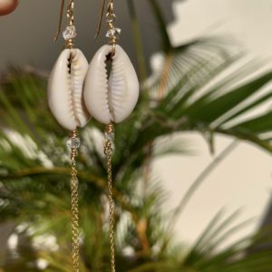 Cowry and Herkimer diamonds earrings