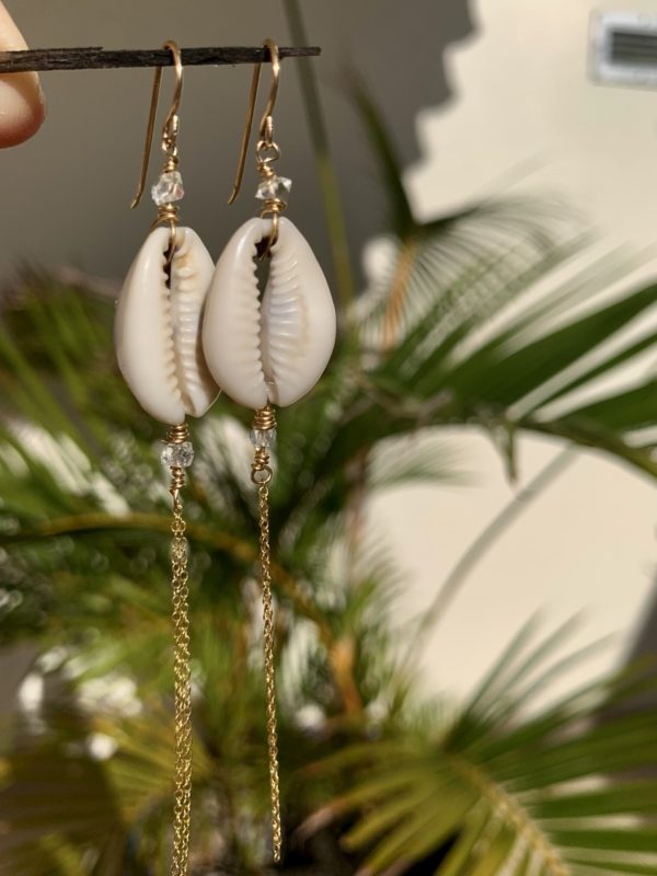 Cowry and Herkimer diamonds earrings